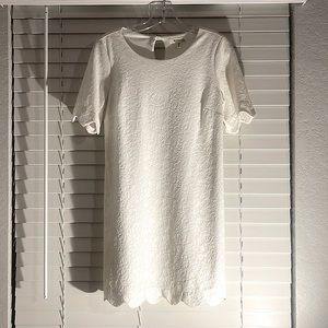 White floral dress. Tall girl + short girl friendly. Scalloped SHIFT dress.